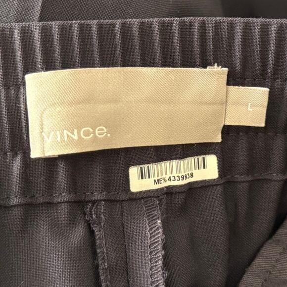 VINCE Wool Pull On Tuxedo Stripe Tie Waist Taperd Track Trousers Navy Cream L - Picture 3 of 6